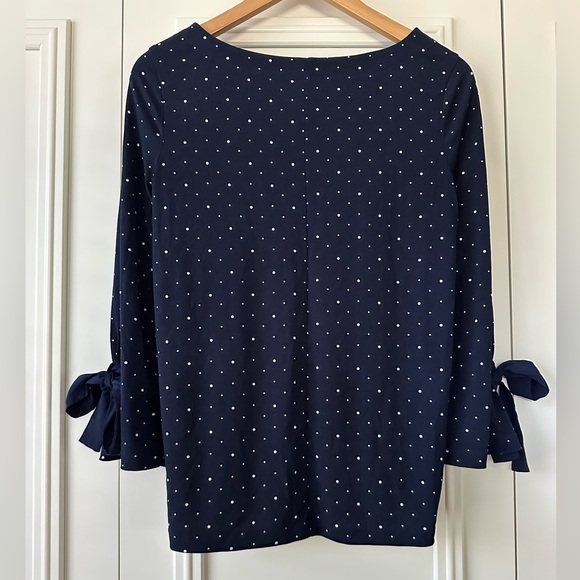 Banana Republic Navy Polka Dot Top with Bow Sleeves, Size XS - Picture 7 of 7
